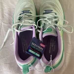 (NEW) Skechers Women's Dual-Lite Sneakers - White and Purple
